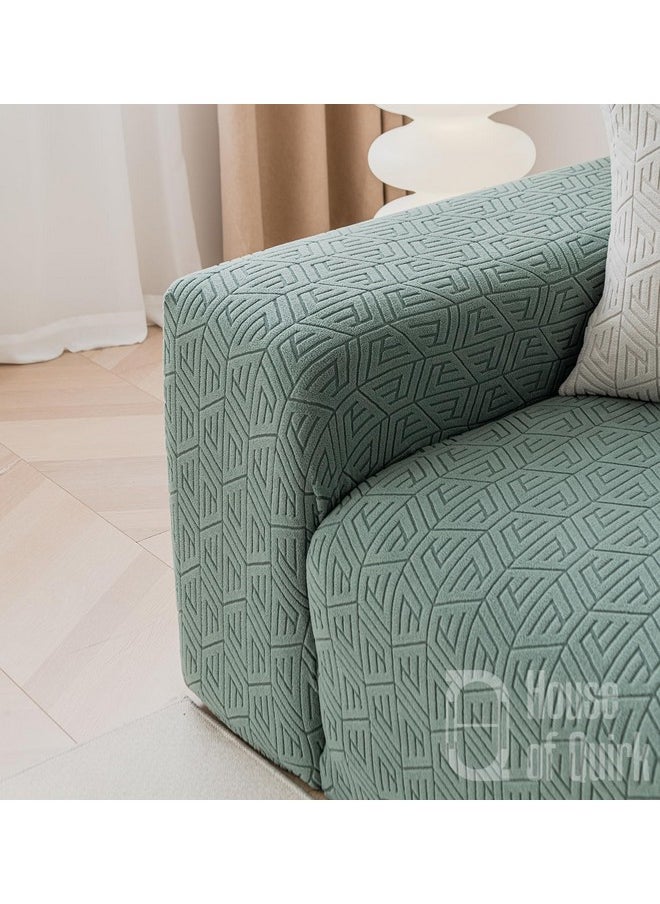 House of Quirk Universal Triple Seater 220 GSM Jacquard Grain Texture Fabric Sofa Cover Soft Touching Cover for Couch Flexible Stretch Sofa Slipcover (Green, 190-230cm)