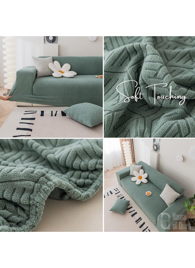 House of Quirk Universal Triple Seater 220 GSM Jacquard Grain Texture Fabric Sofa Cover Soft Touching Cover for Couch Flexible Stretch Sofa Slipcover (Green, 190-230cm)