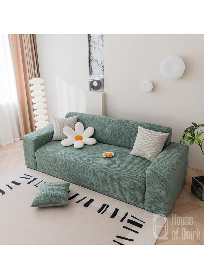 House of Quirk Universal Triple Seater 220 GSM Jacquard Grain Texture Fabric Sofa Cover Soft Touching Cover for Couch Flexible Stretch Sofa Slipcover (Green, 190-230cm)