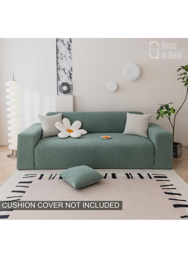 House of Quirk Universal Triple Seater 220 GSM Jacquard Grain Texture Fabric Sofa Cover Soft Touching Cover for Couch Flexible Stretch Sofa Slipcover (Green, 190-230cm)