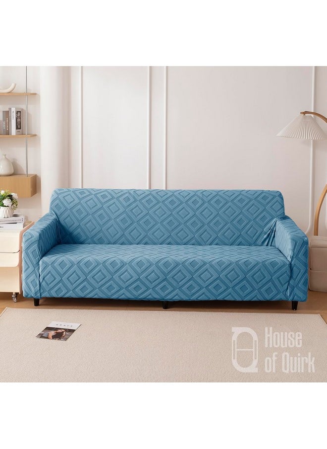 House of Quirk Universal Triple Seater Jacquard Fabric Diamond Texture Sofa Cover 220 GSM Soft Touching Cover for Couch Flexible Stretch Sofa Slipcover (Blue, 185-230CM)