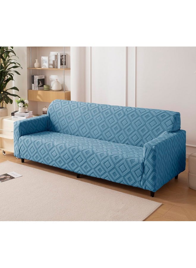 House of Quirk Universal Triple Seater Jacquard Fabric Diamond Texture Sofa Cover 220 GSM Soft Touching Cover for Couch Flexible Stretch Sofa Slipcover (Blue, 185-230CM)