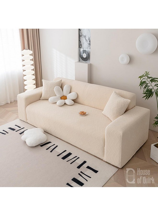 House of Quirk Universal Double Seater 220 GSM Jacquard Fabric Sofa Cover Soft Touching Cover for Couch Flexible Stretch Sofa Slipcover (Beige, 145-185cm)