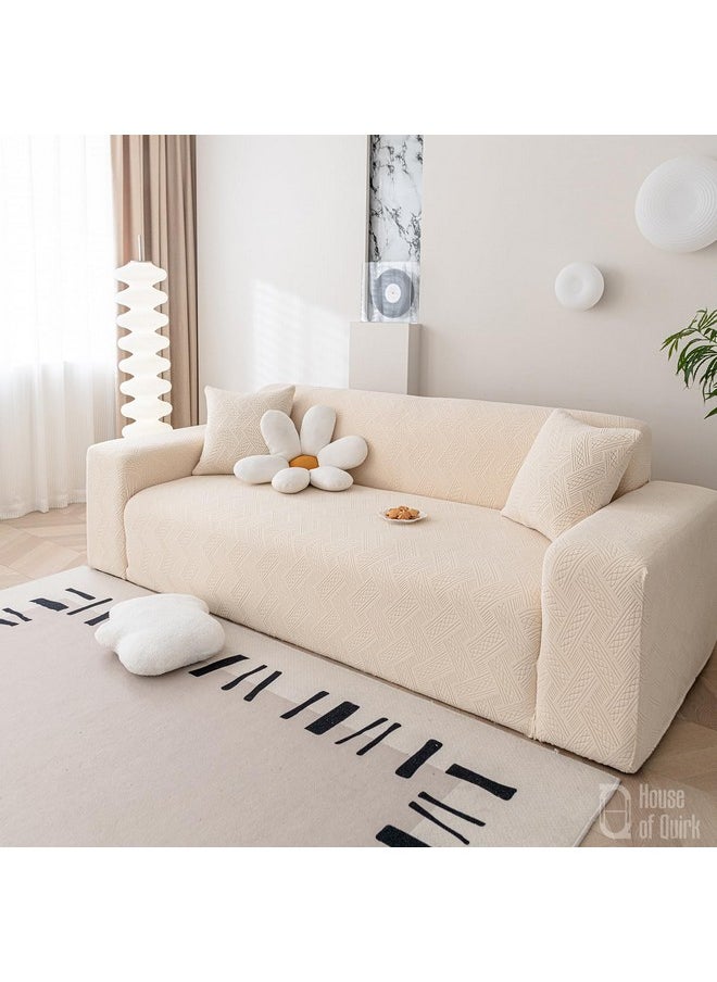 House of Quirk Universal Double Seater 220 GSM Jacquard Fabric Sofa Cover Soft Touching Cover for Couch Flexible Stretch Sofa Slipcover (Beige, 145-185cm)