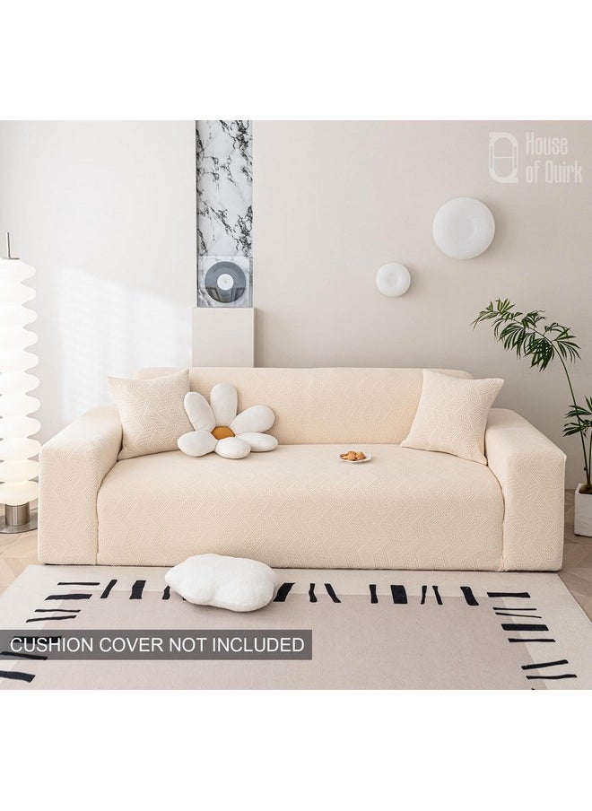 House of Quirk Universal Double Seater 220 GSM Jacquard Fabric Sofa Cover Soft Touching Cover for Couch Flexible Stretch Sofa Slipcover (Beige, 145-185cm)