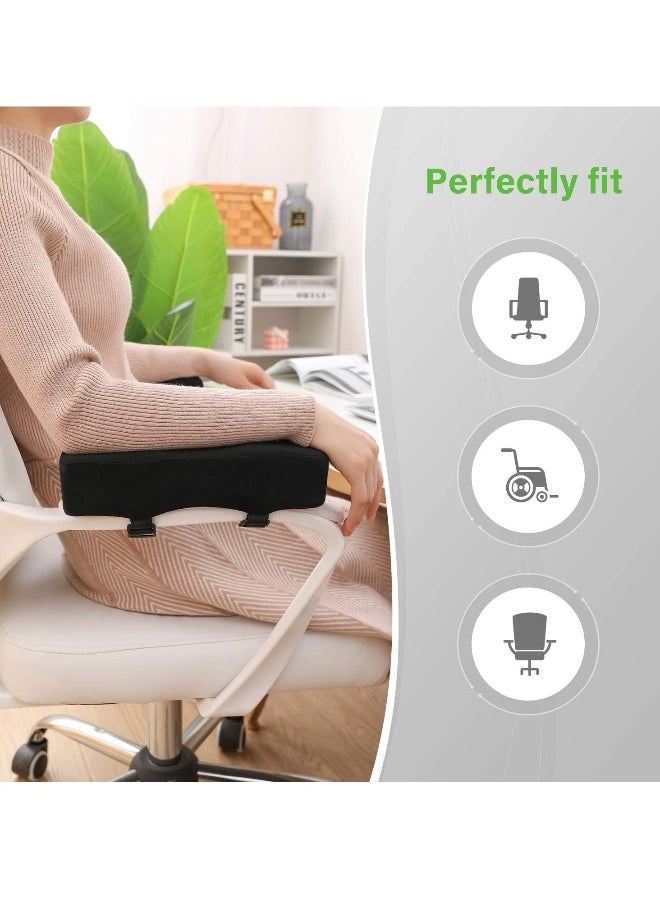 Chair Armrest Cushion, 2 Pcs Armrest Pads Extra Thick Ergonomic Elbow Pillow Support Cushion Pressure Relief Memory Foam With Velcro Straps for Office Chair Gaming Chair Armrest(Black)