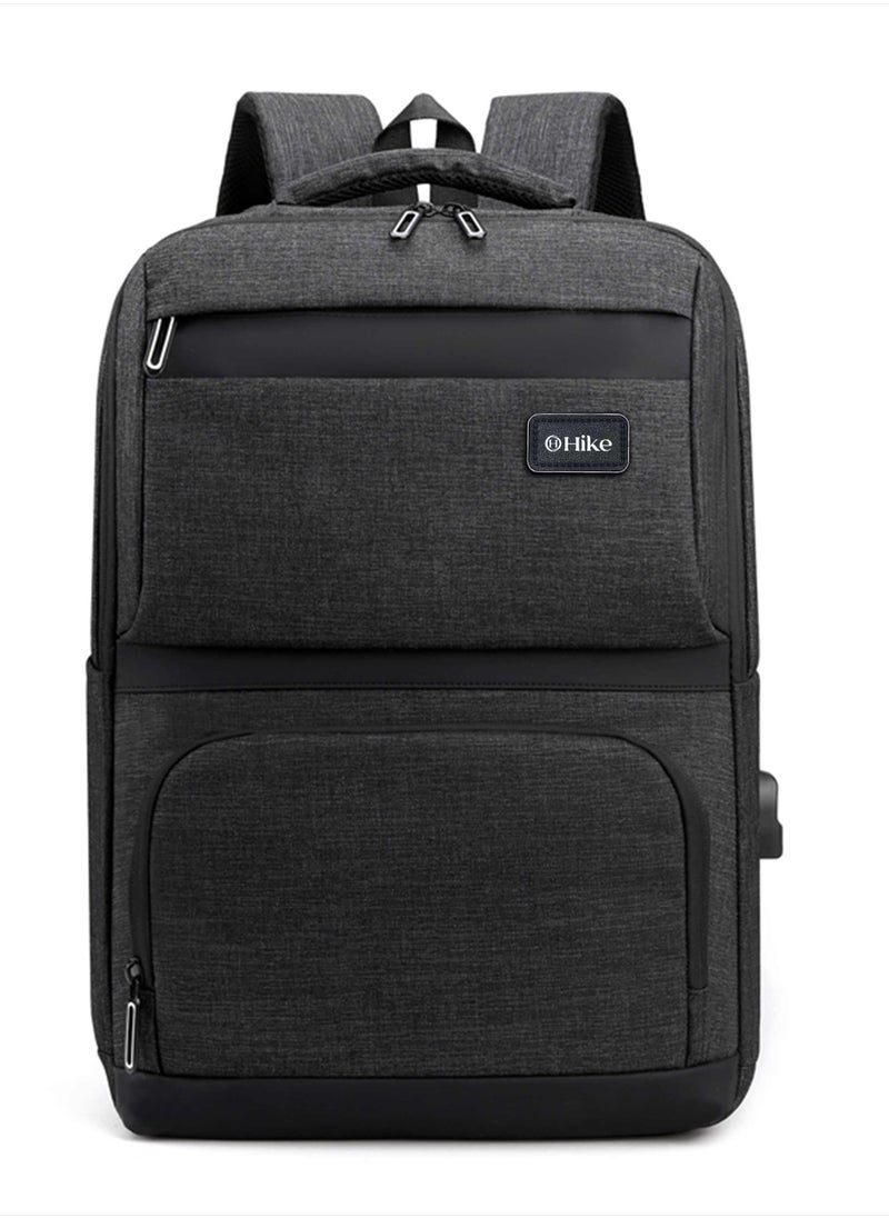 Hike Premium Computer Backpack Durable 17inch Business Casual Daypack with Built in USB Port for Men Women in Travel Office School College, HK2111-BLACK