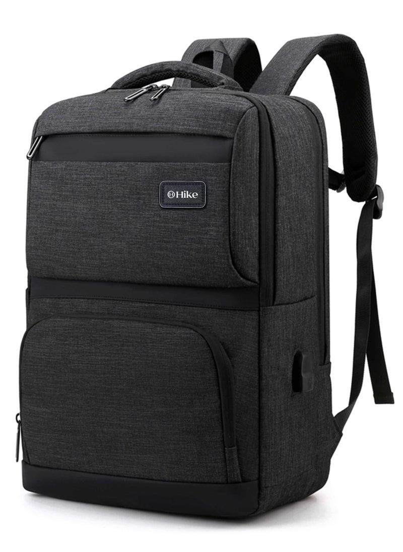 Hike Premium Computer Backpack Durable 17inch Business Casual Daypack with Built in USB Port for Men Women in Travel Office School College, HK2111-BLACK