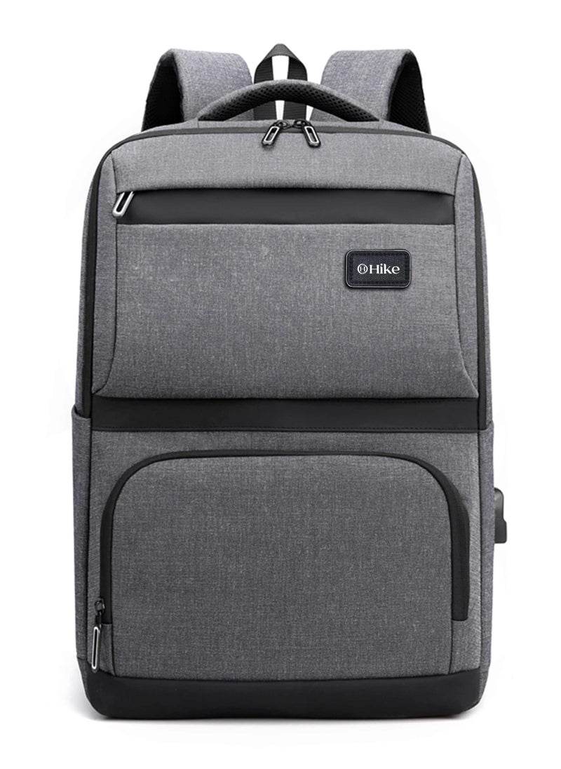 Hike Premium Computer Backpack Durable 17inch Business Casual Daypack with Built in USB Port for Men Women in Travel Office School College, HK2111-GREY