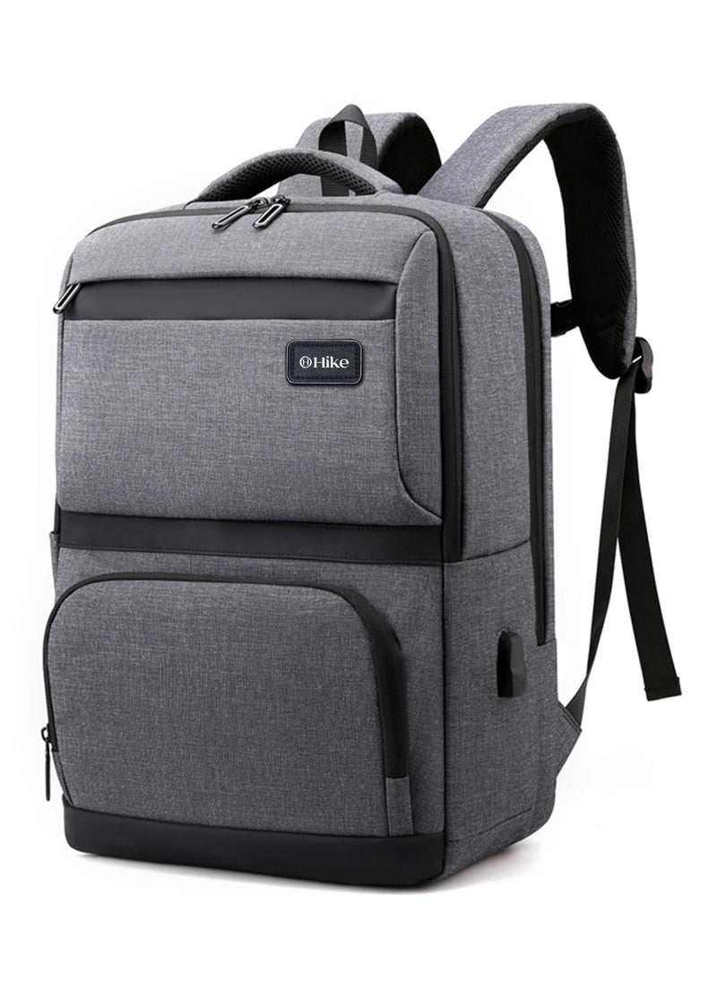 Hike Premium Computer Backpack Durable 17inch Business Casual Daypack with Built in USB Port for Men Women in Travel Office School College, HK2111-GREY