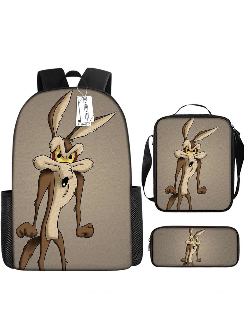 Printed Backpack Polyester Schoolbag Large Capacity Cross-Body Bag Student-T01-: Rabbit Brother Show Looney Tunes (Universal Standard Three-piece Set)