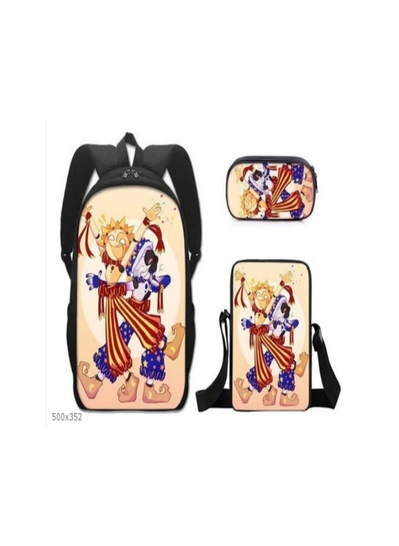 Printed backpack polyester schoolbag large-capacity cross-body bag student-W07-: Unknown Land (universal standard three-piece set)