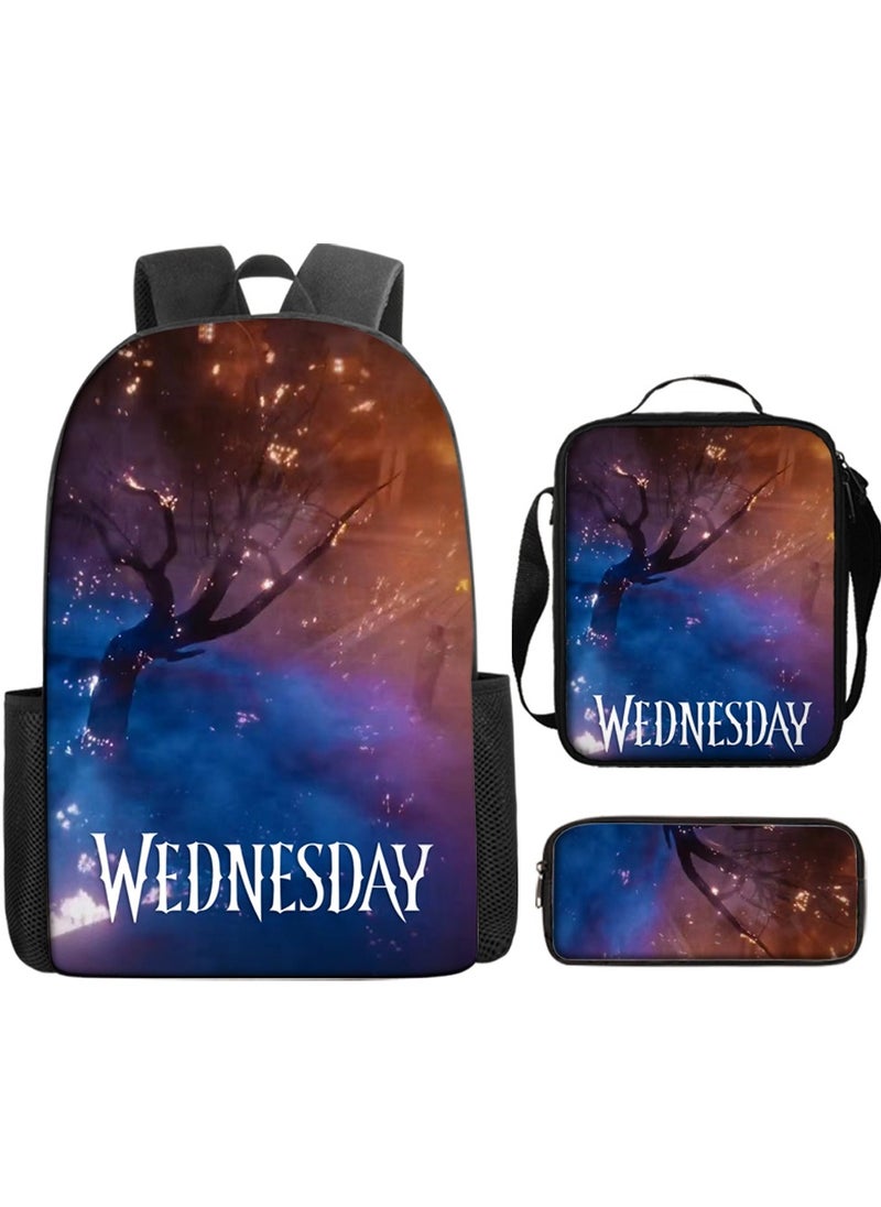 Printed backpack polyester schoolbag large-capacity cross-body bag student-X01-Wednesday \