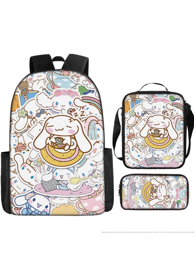 Printed backpack polyester schoolbag large-capacity cross-body bag student-Y07-Yu Gui cute pet (universal standard three-piece set)