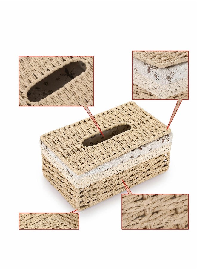 Woven Rectangular Tissue Box Cover Decorative Natural Paper Rope Tissue Box Vintage Facial Tissue Holder
