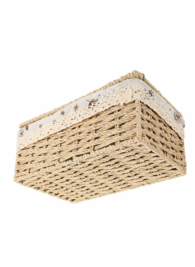 Woven Rectangular Tissue Box Cover Decorative Natural Paper Rope Tissue Box Vintage Facial Tissue Holder