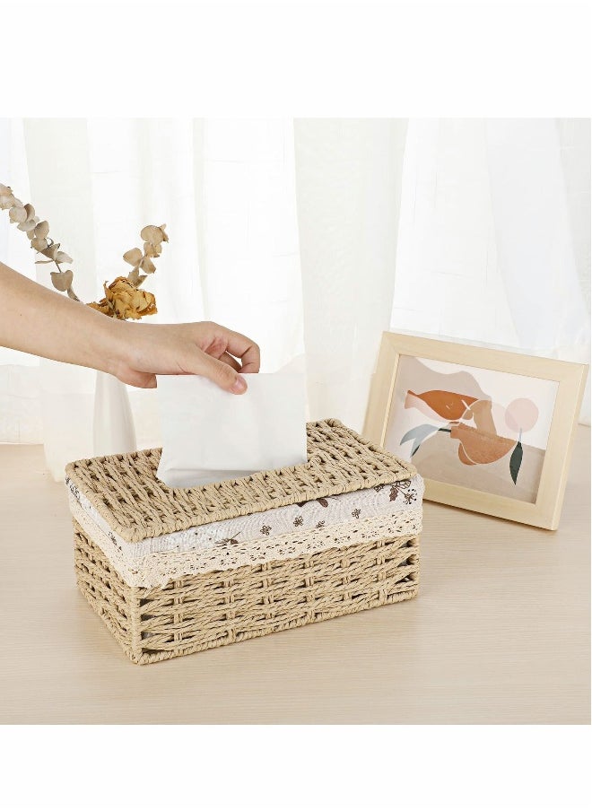 Woven Rectangular Tissue Box Cover Decorative Natural Paper Rope Tissue Box Vintage Facial Tissue Holder