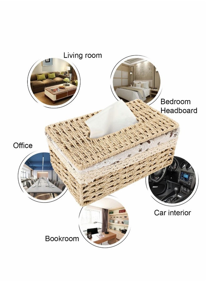 Woven Rectangular Tissue Box Cover Decorative Natural Paper Rope Tissue Box Vintage Facial Tissue Holder