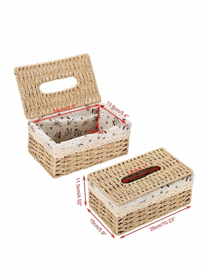 Woven Rectangular Tissue Box Cover Decorative Natural Paper Rope Tissue Box Vintage Facial Tissue Holder