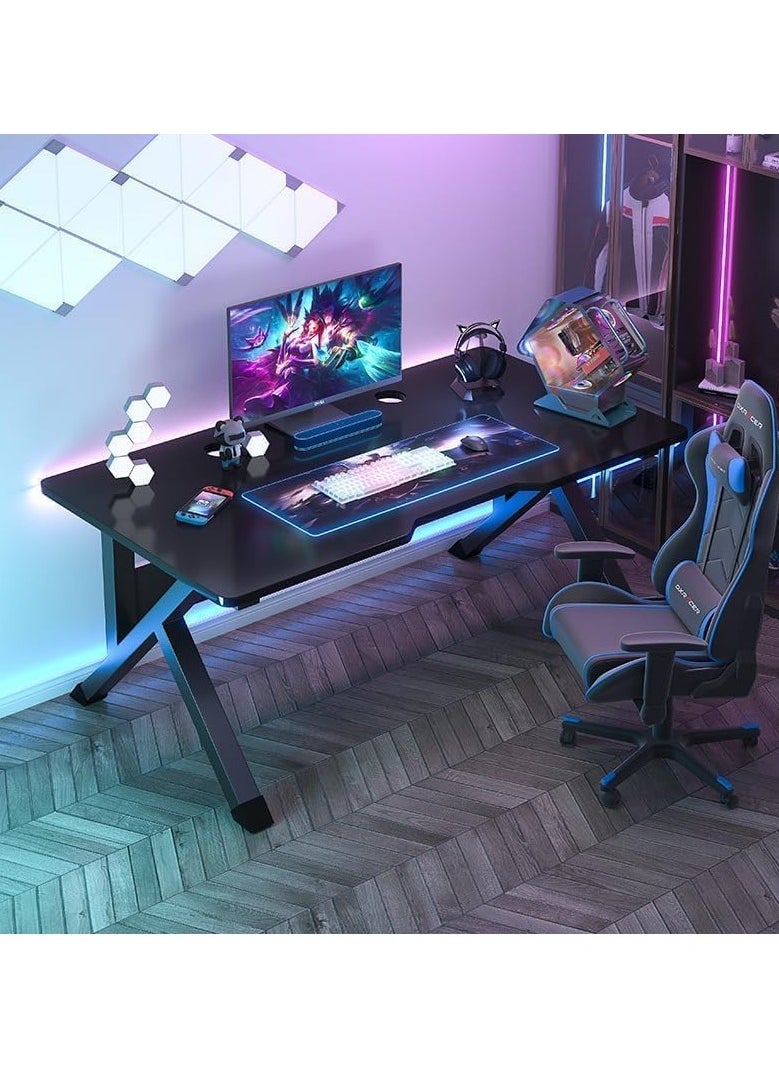 Large Gaming Desk, Black PC Computer Desk, Ergonomic Home Office Desk with Carbon Fiber Surface Gaming Table Workstation for Gift Idea, (Black, 100x60x75cm)