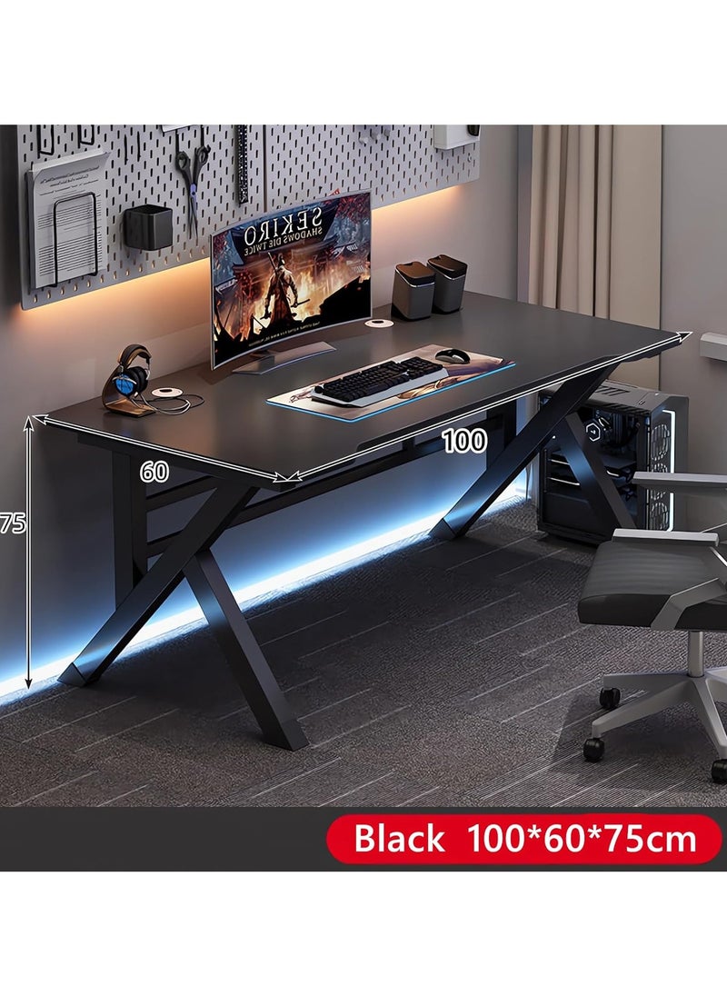 Large Gaming Desk, Black PC Computer Desk, Ergonomic Home Office Desk with Carbon Fiber Surface Gaming Table Workstation for Gift Idea, (Black, 100x60x75cm)