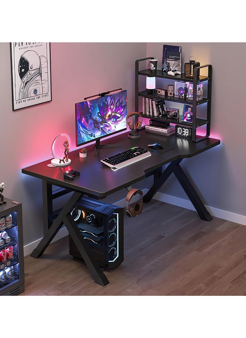 Large Gaming Desk, Black PC Computer Desk, Ergonomic Home Office Desk with Carbon Fiber Surface Gaming Table Workstation for Gift Idea, (Black, 100x60x75cm)