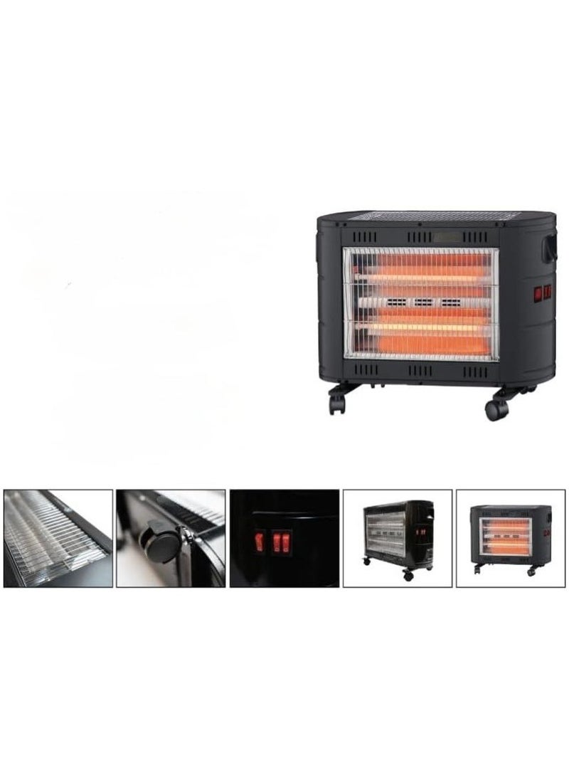 Electric Quartz Heater 2000W 3 Heating Zone Auto Shut-off.