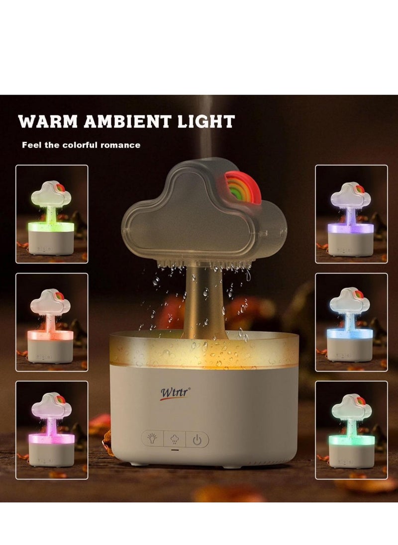 Rain Cloud Humidifier Water Drip, Essential Oil Diffuser for Home Bedroom Aroma, Rainbow Humidifier With Calming Rain Sounds to Help Sleeping & Stress,White