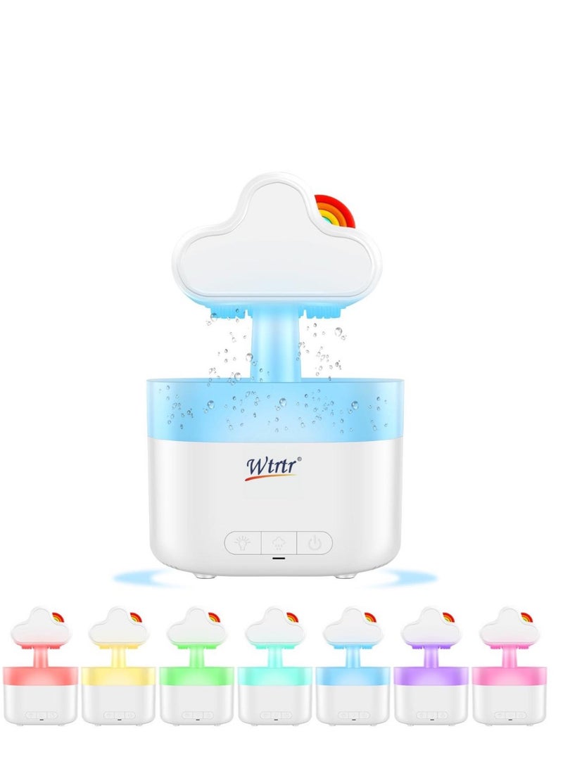 Rain Cloud Humidifier Water Drip, Essential Oil Diffuser for Home Bedroom Aroma, Rainbow Humidifier With Calming Rain Sounds to Help Sleeping & Stress,White