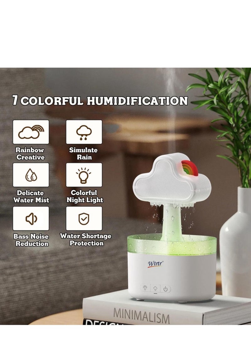 Rain Cloud Humidifier Water Drip, Essential Oil Diffuser for Home Bedroom Aroma, Rainbow Humidifier With Calming Rain Sounds to Help Sleeping & Stress,White