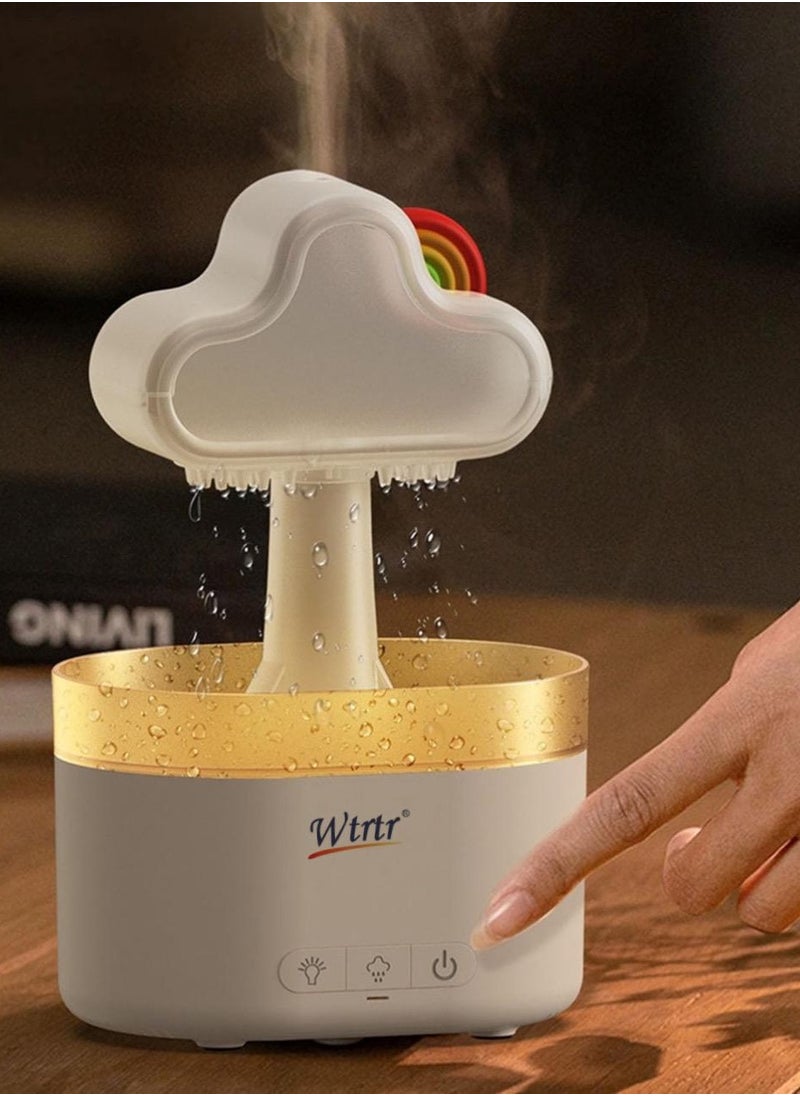 Rain Cloud Humidifier Water Drip, Essential Oil Diffuser for Home Bedroom Aroma, Rainbow Humidifier With Calming Rain Sounds to Help Sleeping & Stress,White