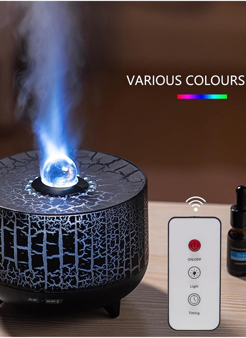 Essential Oil Diffuser Humidifier, Flame Aromatherapy Diffuser 300ml Volcano Humidifier with Flame & Volcano Mist Mode, Colorful Remote Control Auto-Off Aroma Diffuser for Home Bedroom