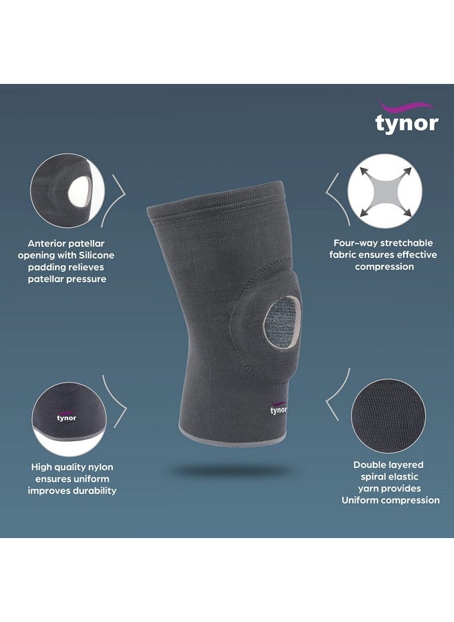 Tynor Knee Cap Open Patella | Neoprene Support for Pain Relief & Comfort for Men & Women | Breathable Compression Sleeve for Gym, Exercise, Workout & Running, Pack of 1 (Grey, XL)