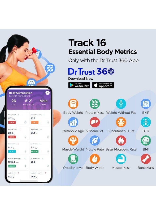 Dr Trust (USA) Rechargeable Bluetooth Digital Smart Fitness Body Fat Composition Analyzer BMI Weight Machine For Human USB Electronic Weighing Scale- 505 (Gray)