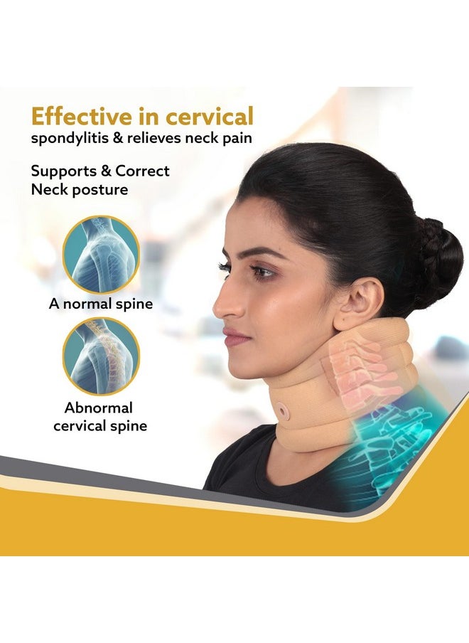AGARO Cervical Collar Spondylitis Neck Support, Adjustable Neck Brace With Extra Support, Relieves Pain, Stress & Pressure in Spine, Inflatable Neck Stretcher Collar Device, Small, Beige