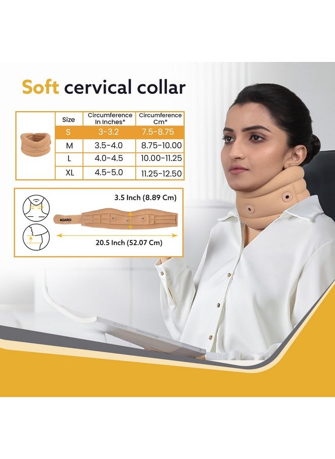 AGARO Cervical Collar Spondylitis Neck Support, Adjustable Neck Brace With Extra Support, Relieves Pain, Stress & Pressure in Spine, Inflatable Neck Stretcher Collar Device, Small, Beige