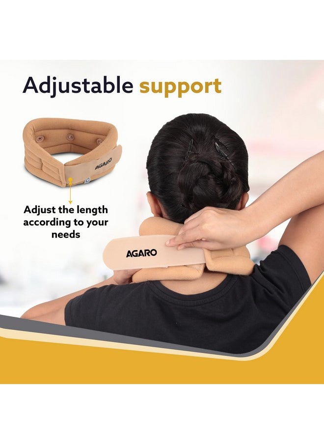 AGARO Cervical Collar Spondylitis Neck Support, Adjustable Neck Brace With Extra Support, Relieves Pain, Stress & Pressure in Spine, Inflatable Neck Stretcher Collar Device, Medium, Beige