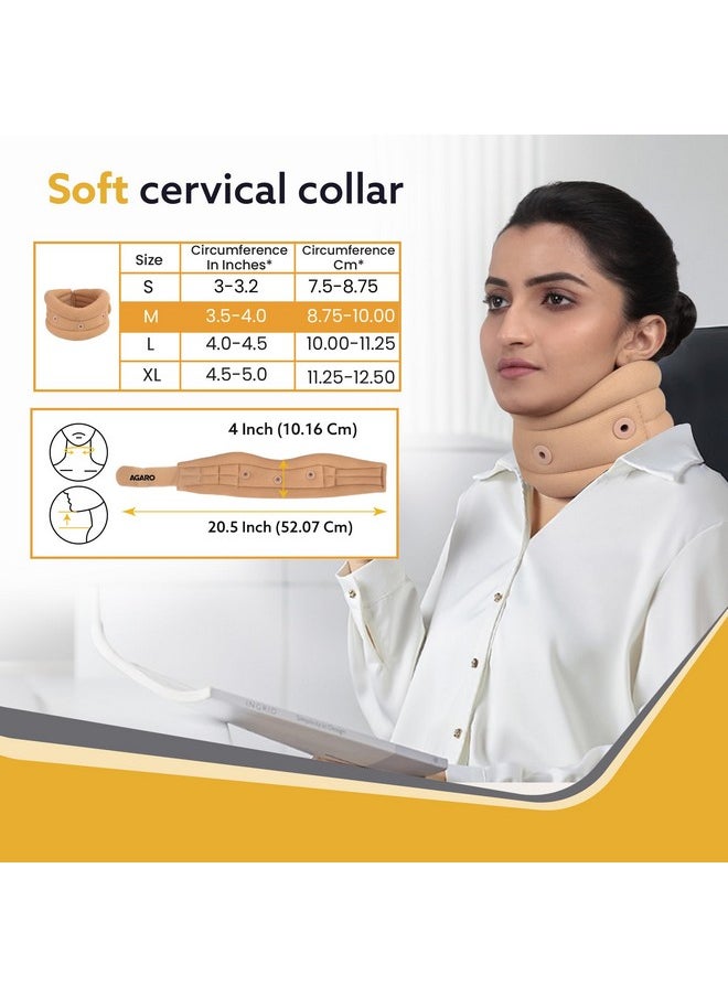 AGARO Cervical Collar Spondylitis Neck Support, Adjustable Neck Brace With Extra Support, Relieves Pain, Stress & Pressure in Spine, Inflatable Neck Stretcher Collar Device, Medium, Beige