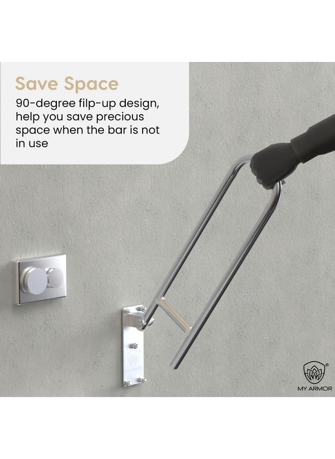 MY ARMOR SS 304 Heavy Duty Flip Up Grab Bar for Bathroom, Stainless Steel Toilet Handrails Safety Bar Hand Support, Bathroom Handle for Senior Citizens, 24 Inches Long