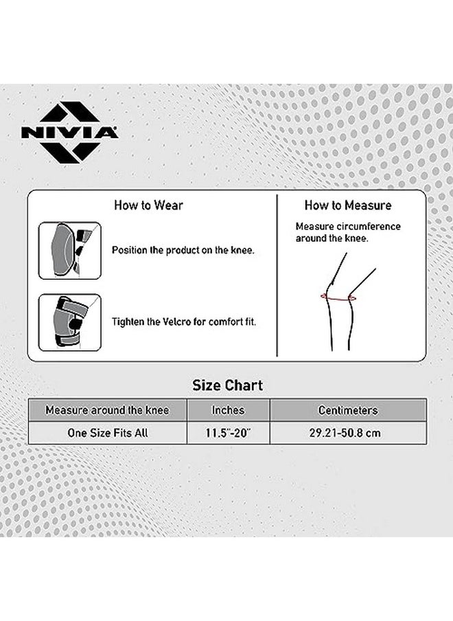 Nivia Knee Support for men and women|Knee Brace|Knee Guard |Knee Cap|Knee Wrap|Knee pain relief |Knee Belt|Running|cycling, Gym For Comfort & Adjustable with Velcro, Made of Neoprene Free Size(Black)