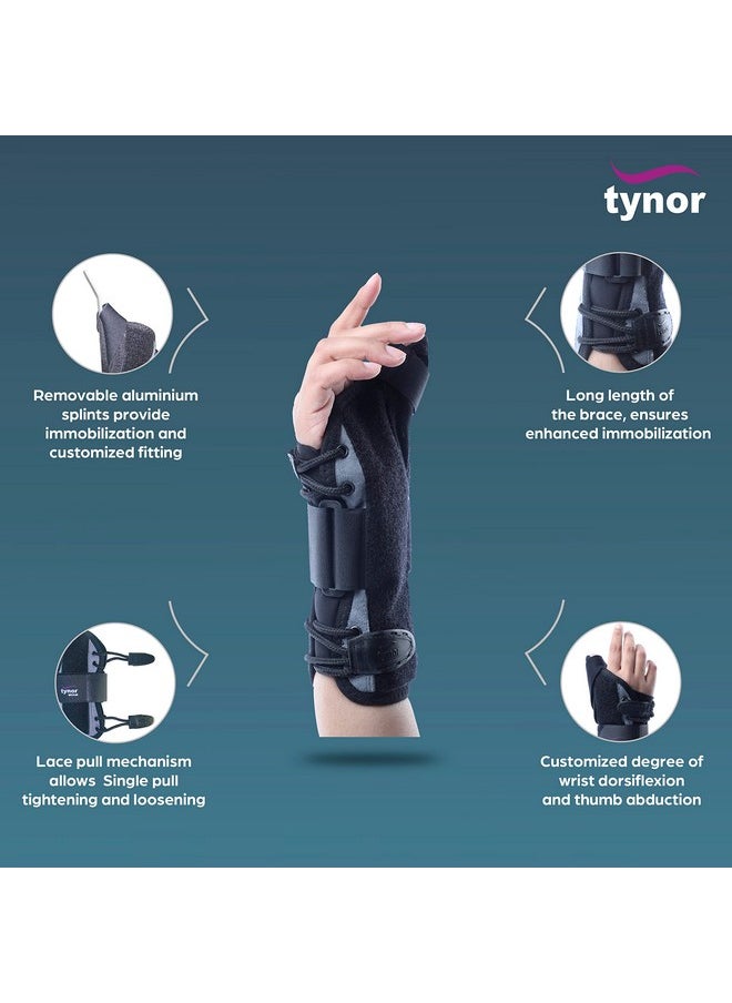 Tynor Wrist Splint with Thumb, Injury Recovery & Support for Men & Women | Adjustable & Comfortable Fit, Ambidextrous Design for Pain Relief, Sprains, Fractures & Arthritis | Pack of 1 (Black, Medium)