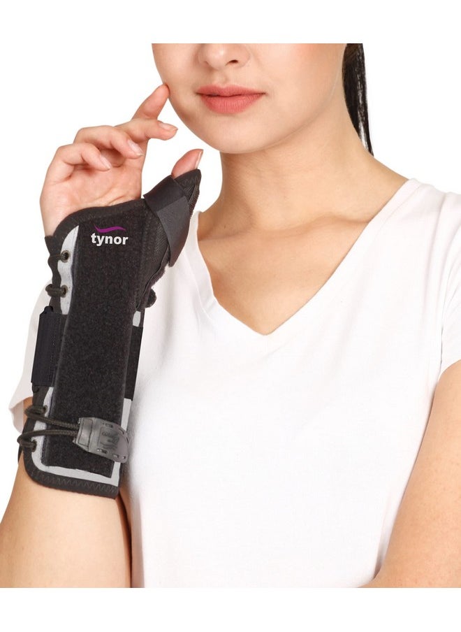 Tynor Wrist Splint with Thumb, Injury Recovery & Support for Men & Women | Adjustable & Comfortable Fit, Ambidextrous Design for Pain Relief, Sprains, Fractures & Arthritis | Pack of 1 (Black, Medium)