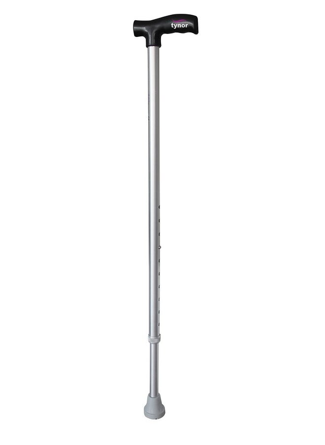 Tynor Walking Stick L type, Anti-Slip Base for Stability & Support with Ergonomic Grip Handle | Adjustable Height Walking Aid for Elderly | Lightweight for Men & Women, Universal Size (Silver, 1 Unit)