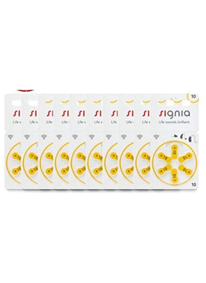 Sigina Long-Lasting Hearing Aid Batteries - Enhanced Sound for Everyday Comfort Size 10-Hear.com, (Pack of 60 Batteries)