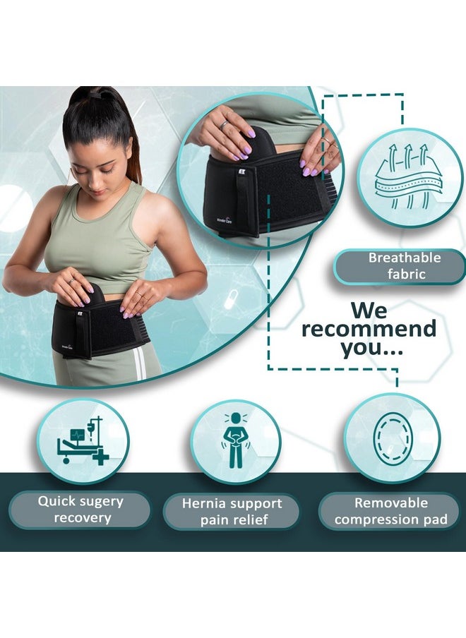 Wonder Care Polyester Umbilical Black Hernia Belt Pain Relief Support Brace With 1 Removable Compression Pad For Men & Women (L)