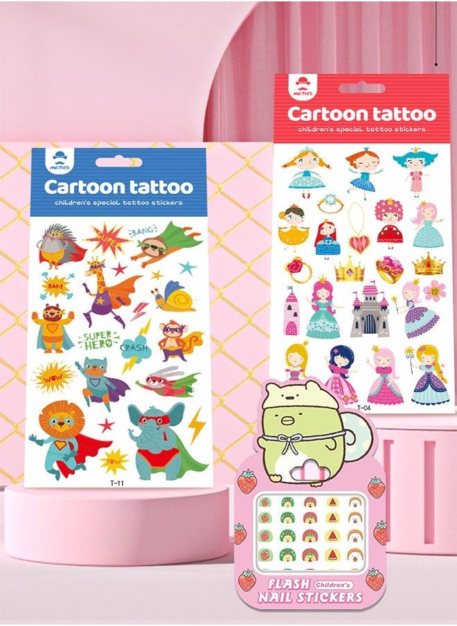 102 Pcs Temporary Tattoos and 4 Sheets Watch Fake Tattoo Stickers, Cartoon Waterproof Body Sticker for Space Animal Car Theme Decorations Favor Party Supplies