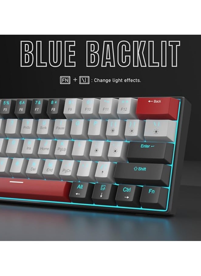 60 Percent Mechanical Gaming Keyboard, Black&Gray Mixed Color Keycaps Gaming Keyboard with Blue Switches, Detachable Type-C Cable Mini Keyboard with Powder Blue Light for Windows/Mac/PC/Laptop