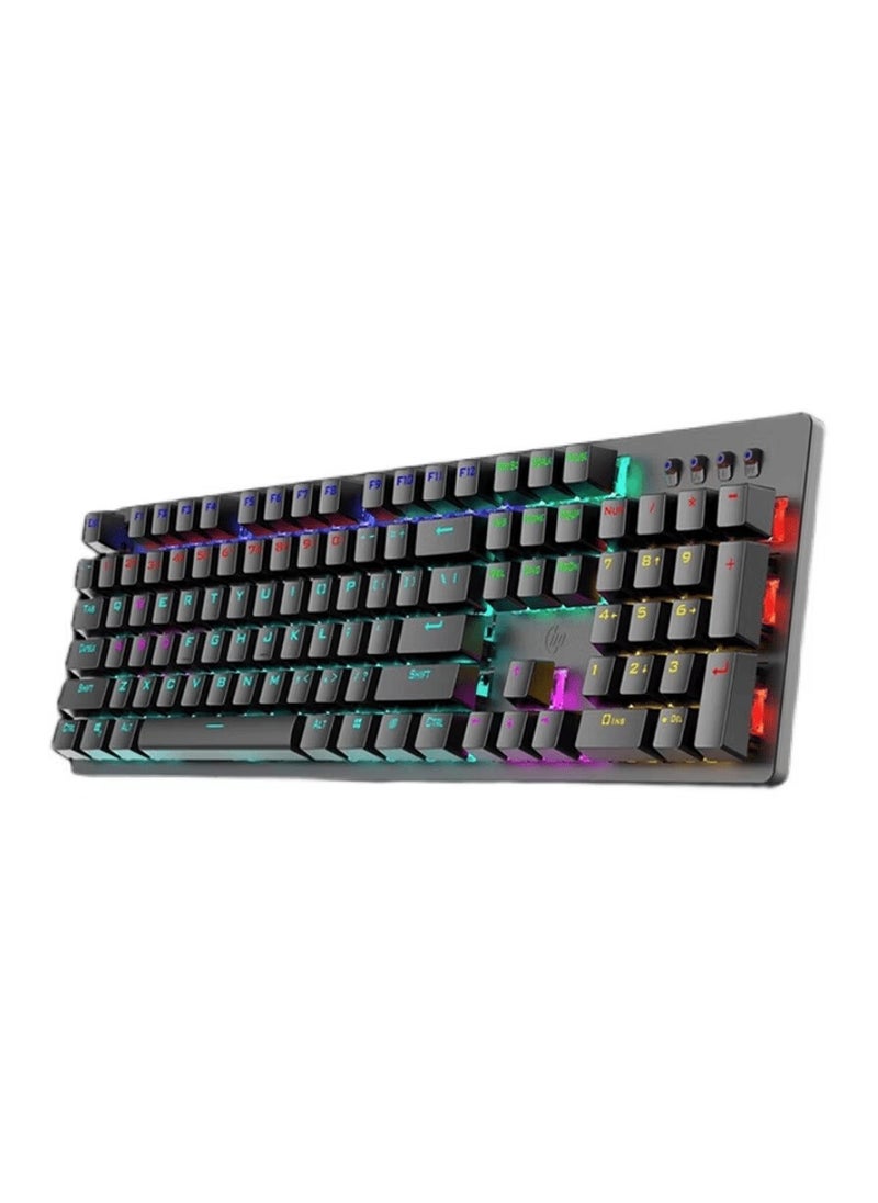 HP GK100F Mechanical Wired RGB Keyboard, Blue Switch, Adjustable 6 Keys & 104 Keys Anti-Ghosting, Suspended Key Caps, High Compatibility, Black