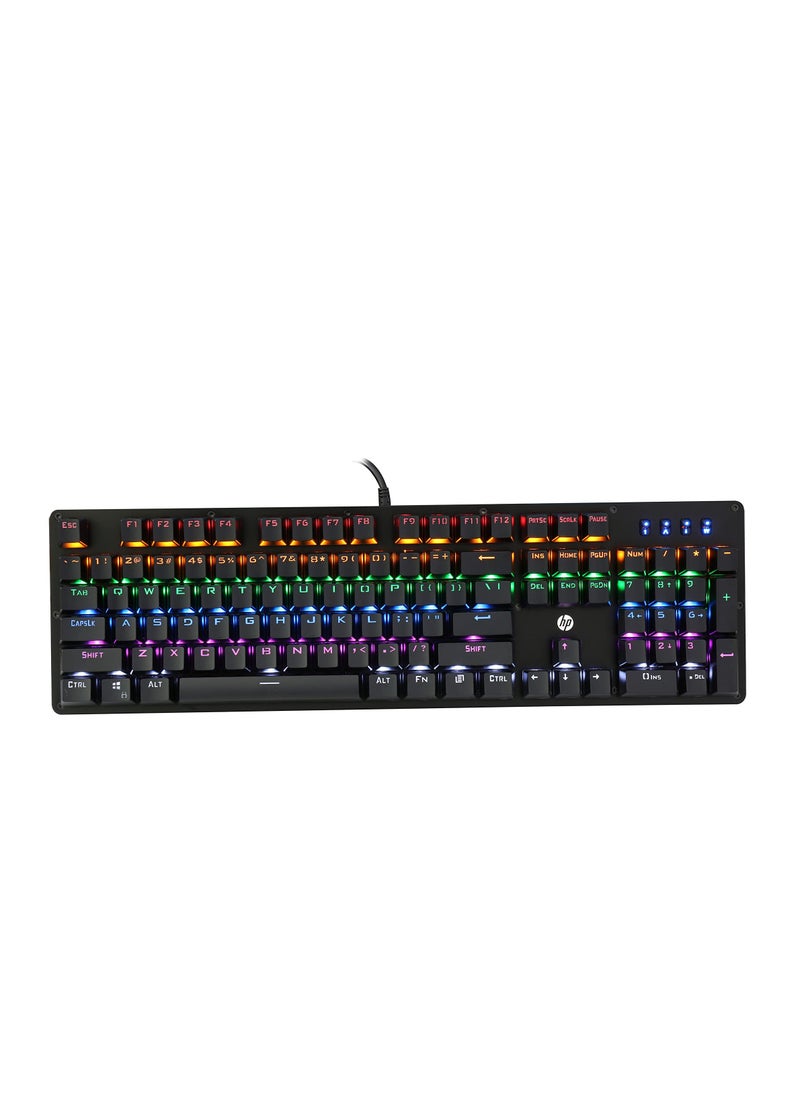 HP GK100F Mechanical Wired RGB Keyboard, Blue Switch, Adjustable 6 Keys & 104 Keys Anti-Ghosting, Suspended Key Caps, High Compatibility, Black