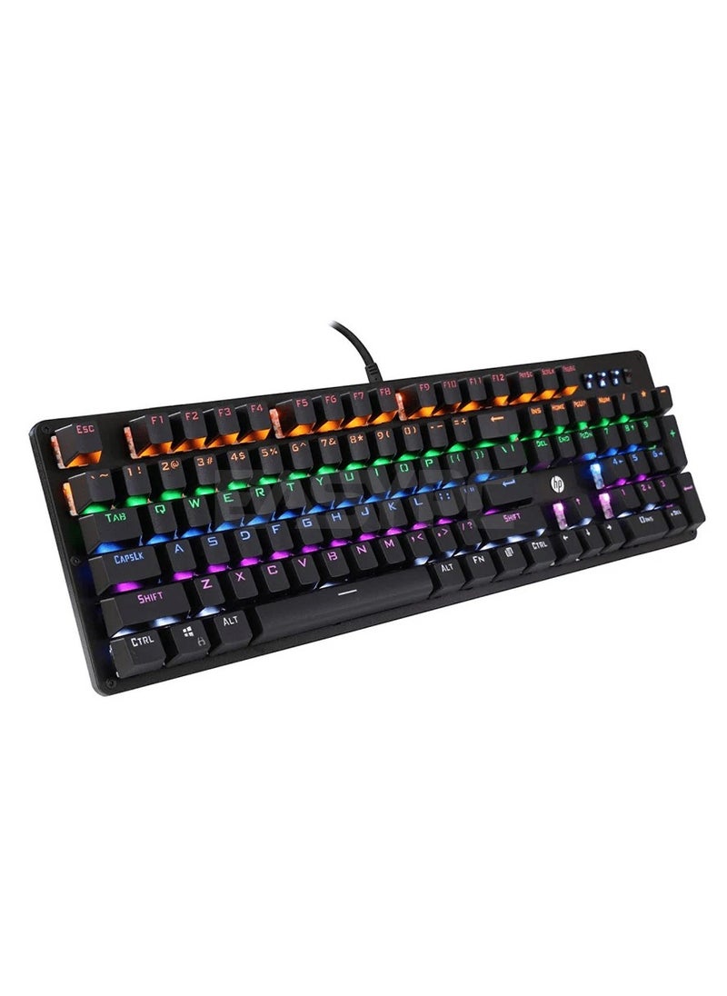 HP GK100F Mechanical Wired RGB Keyboard, Blue Switch, Adjustable 6 Keys & 104 Keys Anti-Ghosting, Suspended Key Caps, High Compatibility, Black